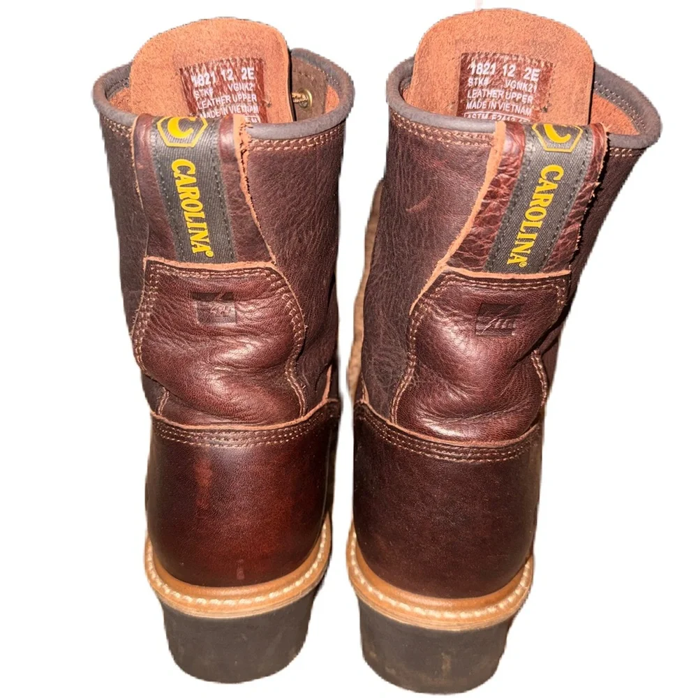 Carolina 12 EE Elm Boots Steel Toe Wide Brown Leather Logger #1821 Work Lineman - Picture 4 of 11